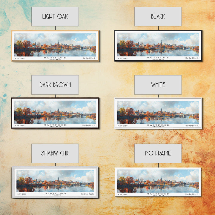 Hartford Connecticut Panoramic Watercolor Painting, Urban Framed Canvas Print, Cityscape Wall Art for Office, Travel Decor, Home Gift Idea