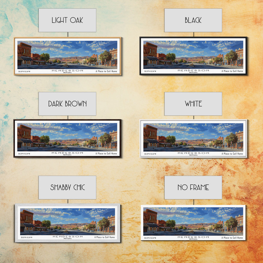 Henderson Nevada Panoramic Watercolor Painting, Urban Framed Canvas Print, Cityscape Wall Art for Office, Travel Decor, Home Gift Idea