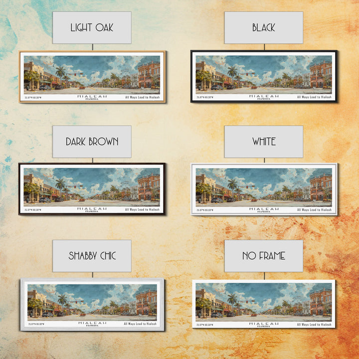 Hialeah Florida Panoramic Watercolor Painting, Urban Framed Canvas Print, Cityscape Wall Art for Living Room, Travel Decor, Home Gift Idea