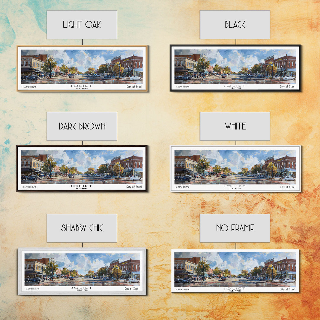 Joliet Illinois Panoramic Cityscape Wall Art, Watercolor Framed Canvas Print, Urban Painting for Living Room, Office Decor, Travel Poster