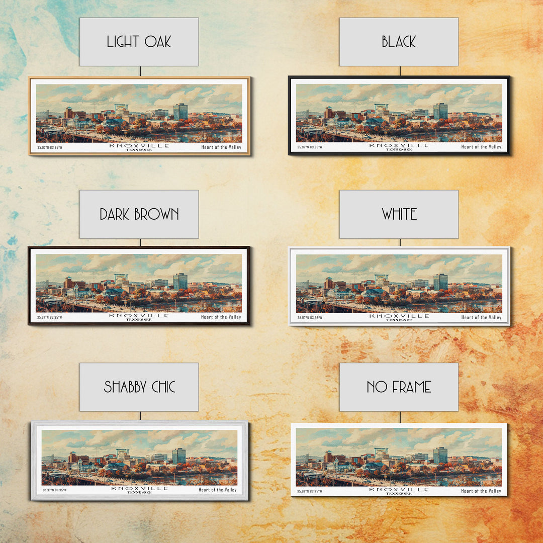 Knoxville Tennessee Panoramic Cityscape Wall Art, Watercolor Framed Canvas Print, Urban Painting for Living Room, Office Decor, Travel Poster