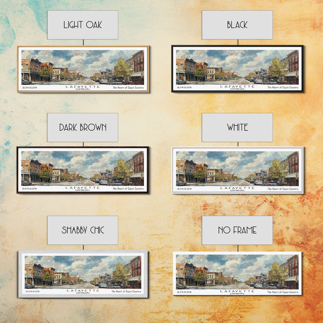 Lafayette Louisiana Panoramic Cityscape Wall Art, Watercolor Framed Canvas Print, Urban Painting for Living Room, Office Decor, Travel Poster