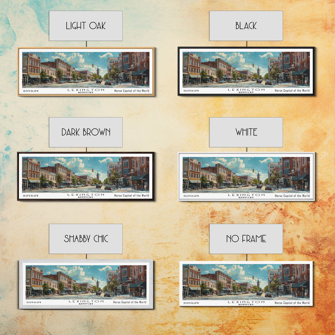 Lexington Kentucky Panoramic Watercolor Cityscape, Framed Canvas Print for Living Room, Office Wall Art, Urban Decor, Travel Poster