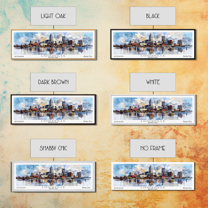 Louisville Kentucky Panoramic Cityscape Wall Art, Watercolor Framed Canvas Print, Urban Painting for Living Room, Office Decor, Travel Poster