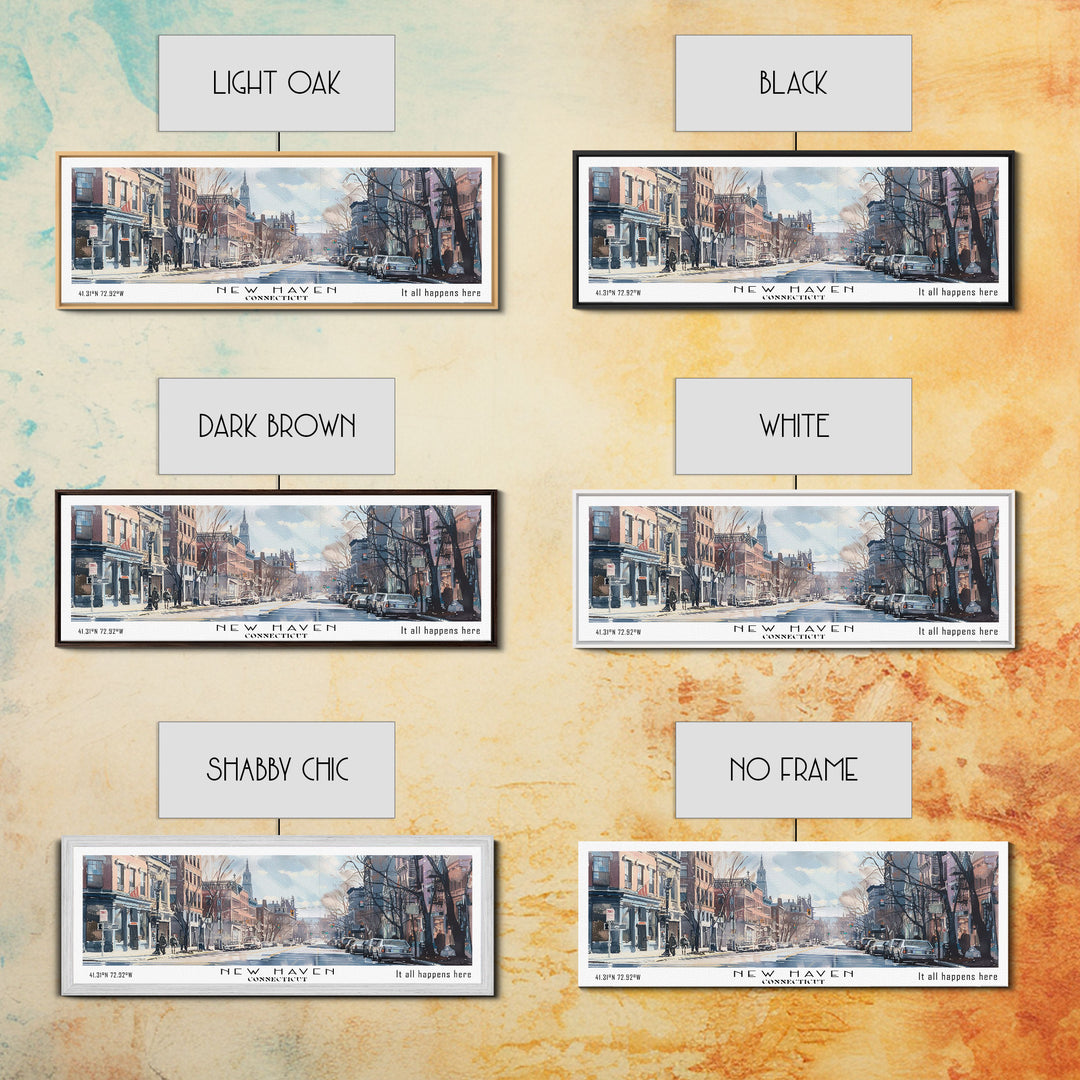 New Haven Connecticut Panoramic Framed Canvas Print, Stunning Watercolor Painting, Office Wall Art, Travel Poster, Home Decor