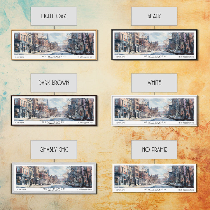 New Haven Connecticut Panoramic Framed Canvas Print, Stunning Watercolor Painting, Office Wall Art, Travel Poster, Home Decor