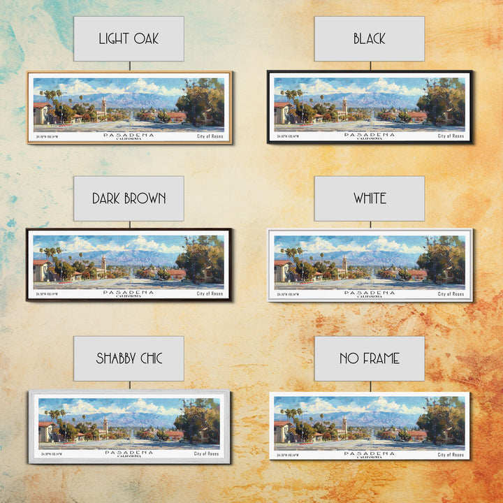 Pasadena California Panoramic Framed Canvas Print, Cityscape Watercolor Painting, Travel Poster, Home Decor, Urban Gift Idea, Office Wall Art