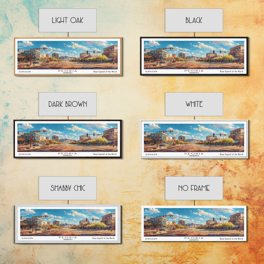 Peoria Arizona Panoramic Framed Canvas Print, Watercolor Cityscape Art, Travel Poster, Home Decor, Urban Gift Idea, Living Room Art