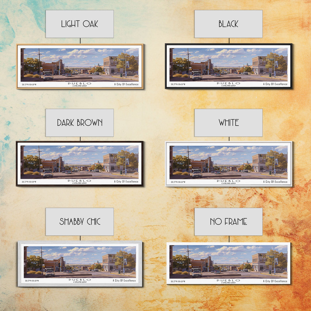 Pueblo Colorado Panoramic Print, Trendy Framed Canvas Print, City Travel Poster, Home Wall Art, Living Room Decor, Artistic Gift