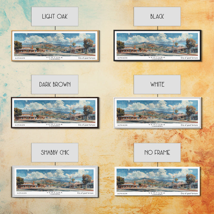 Ventura California Panoramic Painting, Framed Canvas Print, Artistic Travel Poster, Retro Wall Art, Unique Office Decor, Living Room Gift
