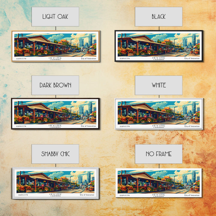 Irvine California Panoramic Travel Poster Framed Canvas Print, Mid Century Modern Art, Pop Art Style, Wall Art Decor, Home Decoration