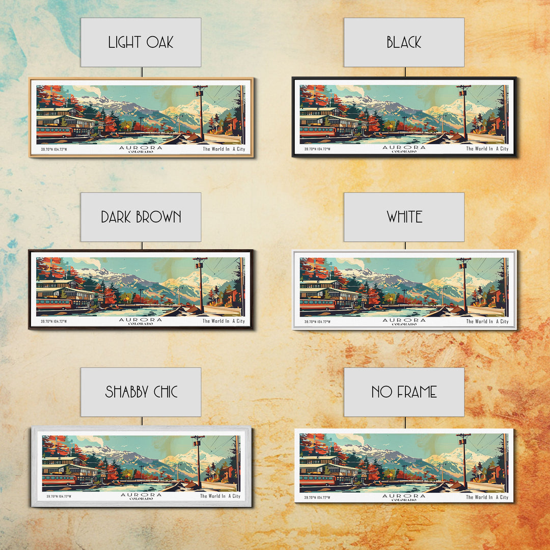 Aurora Colorado Panoramic Wall Art, Retro Pop Art Framed Canvas Print, Mid Century Modern Travel Poster, Living Room Decor, Wall Hanging, Office Art