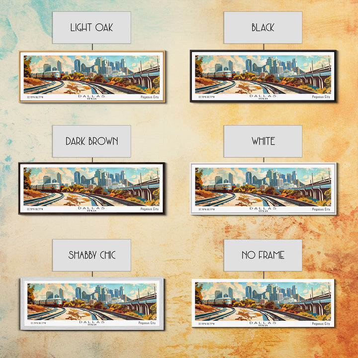Dallas Texas Panoramic Wall Art, Retro Pop Art Framed Canvas Print, Mid Century Modern Travel Poster, Living Room Decor, Office Art