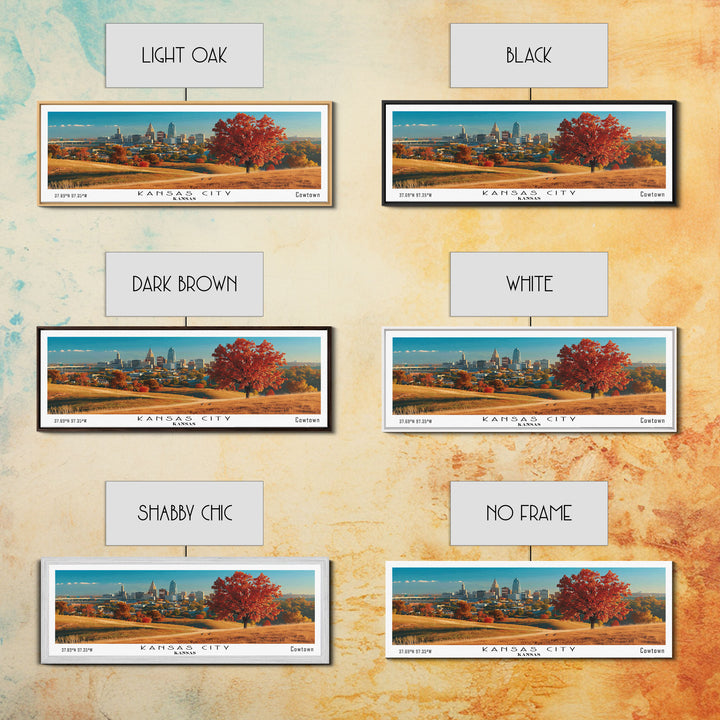 Kansas City Kansas Panoramic Wall Art, Mid Century Modern Framed Canvas Print, Retro Pop Art Travel Poster, Office Wall Art
