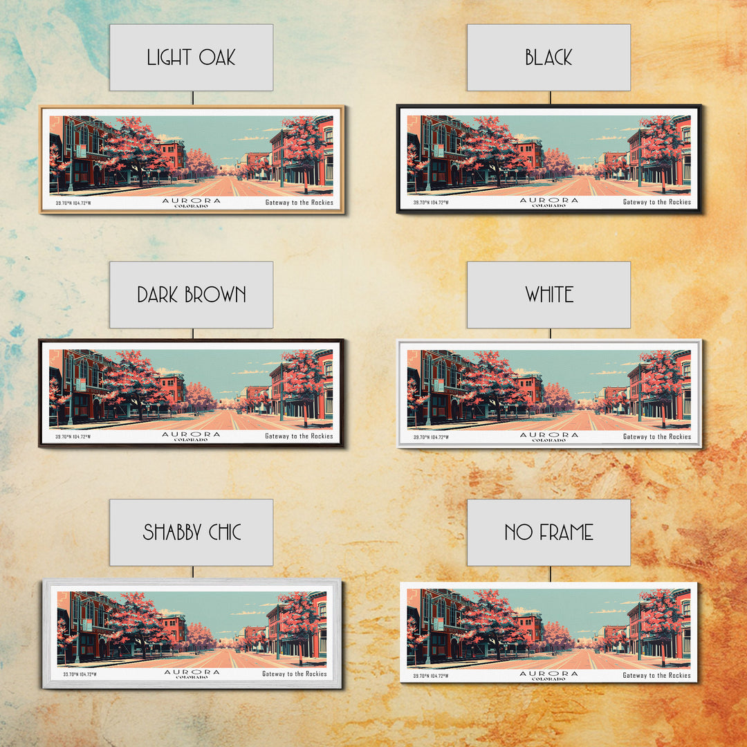 Aurora Colorado Panoramic Painting, Framed Canvas Print, Mid Century Modern Wall Art, Retro Pop Art Travel Poster, Office Decor, City Art