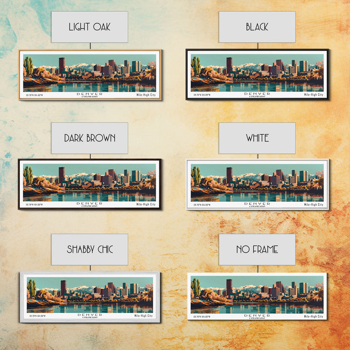 Denver Colorado Panoramic Painting, Framed Canvas Print, Mid Century Modern Wall Art, Retro Pop Art Travel Poster, Living Room Decor, City Art