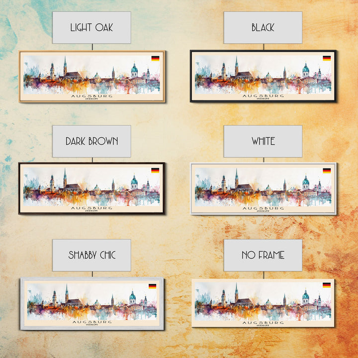 Augsburg Germany Panoramic Travel Poster, Framed Canvas Print or Metal Wall Art, Travel Art, Home Decor, Panoramic Painting, Midcentury Art