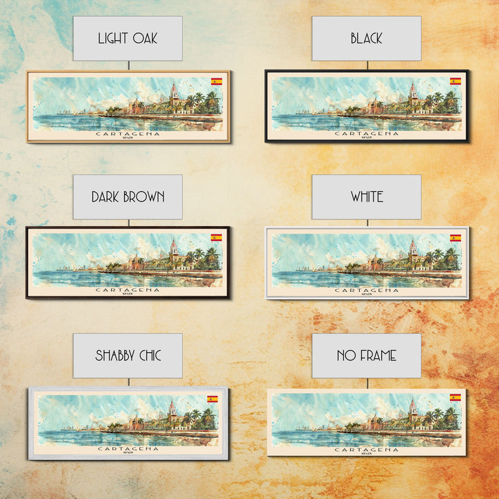 Cartagena Spain Panoramic Travel Poster, Framed Canvas Print or Metal Wall Art, Travel Art, Home Decor, Panoramic Painting, Midcentury Art