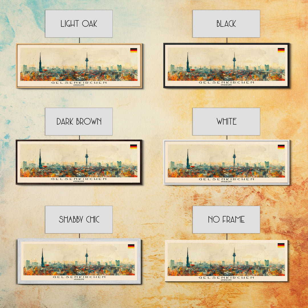 Gelsenkirchen Germany Panoramic Travel Poster, Framed Canvas Print or Metal Wall Art, Travel Art, Home Decor, Panoramic Painting, Midcentury Art