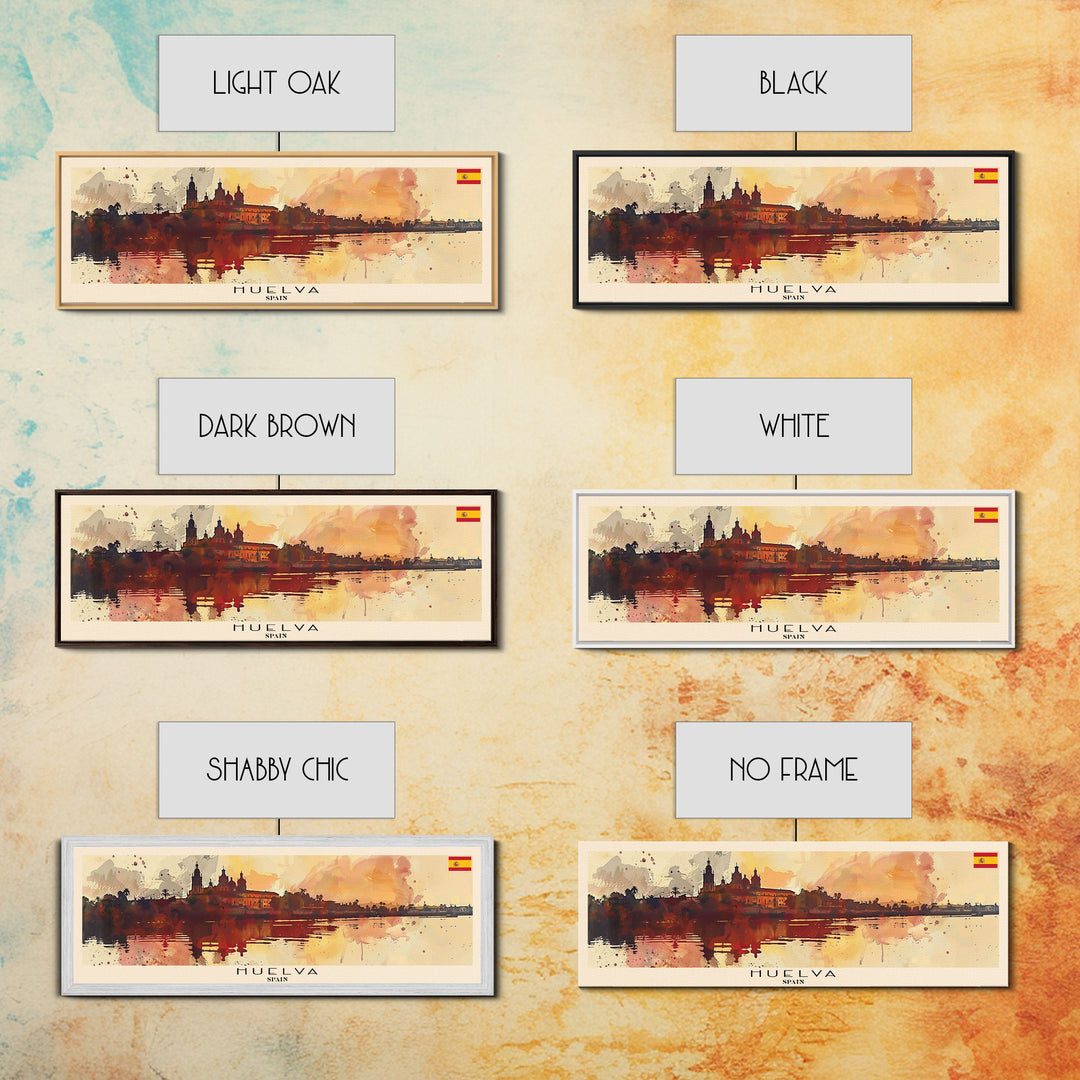 Huelva Spain Panoramic Travel Poster, Framed Canvas Print or Metal Wall Art, Travel Art, Home Decor, Panoramic Painting, Midcentury Art