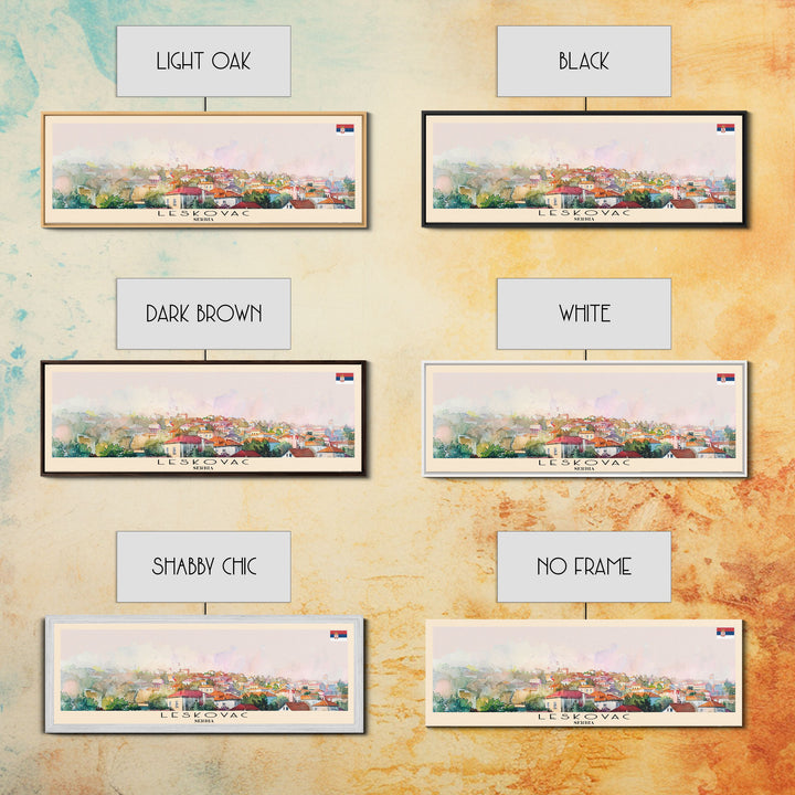 Leskovac Serbia Panoramic Travel Poster, Framed Canvas Print or Metal Wall Art, Travel Art, Home Decor, Panoramic Painting, Midcentury Art