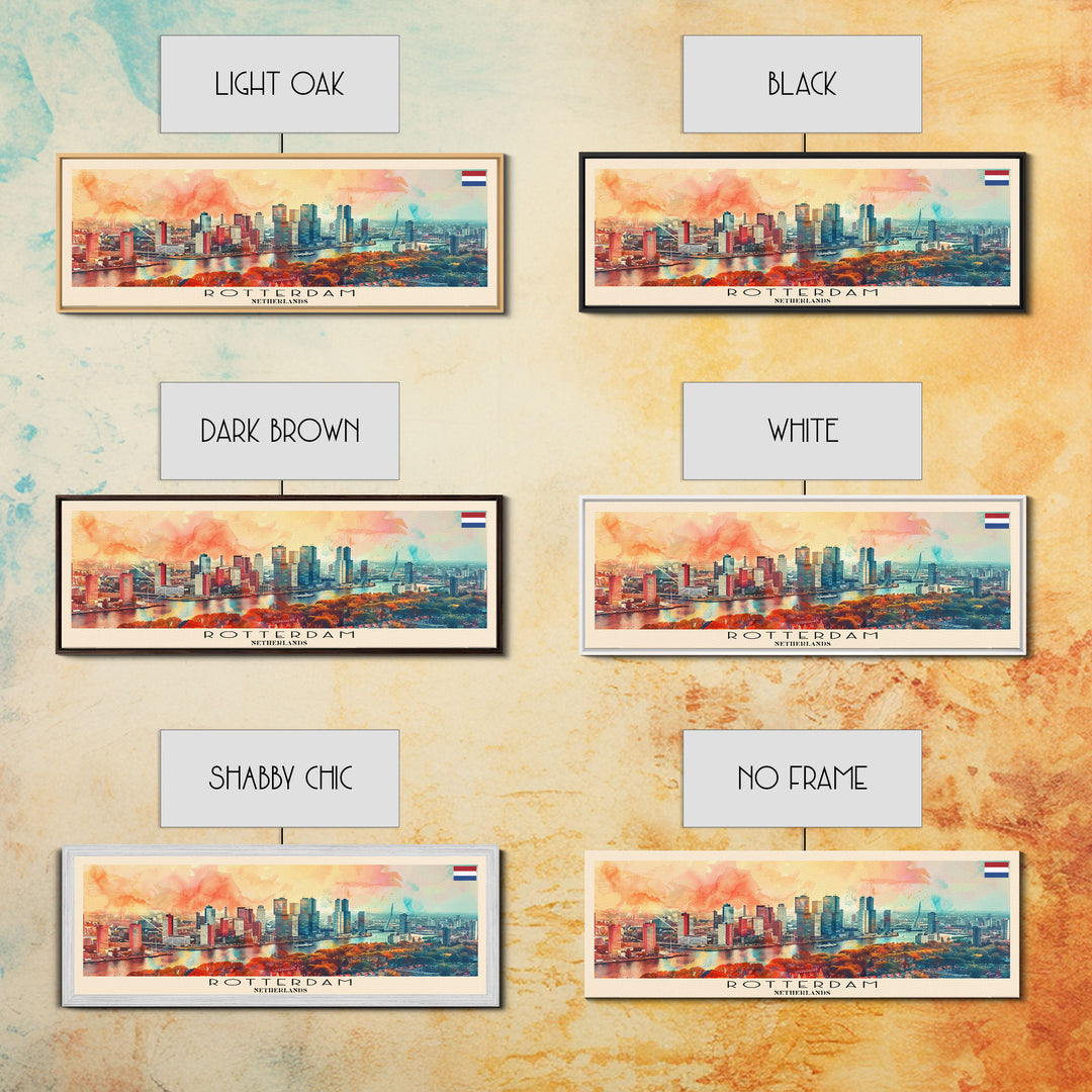 Rotterdam Netherlands Wall Art, Panoramic Travel Poster, Panoramic Framed Canvas Print, City Wall Art, Wall Hanging Home Decor, Travel Art