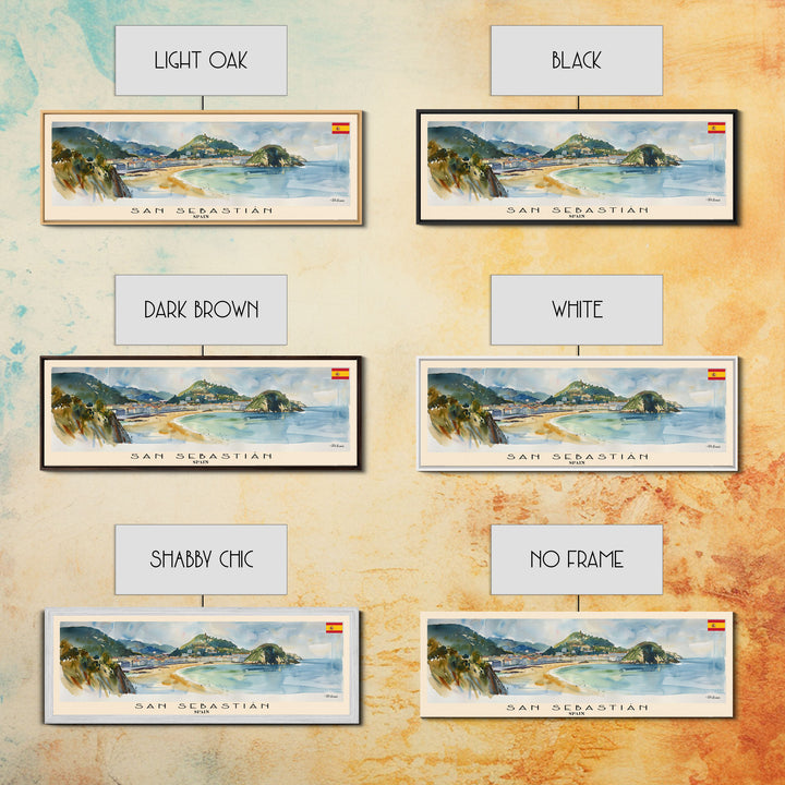 San Sebastian Spain Panoramic Travel Poster, Framed Canvas Print or Metal Wall Art, Travel Art, Home Decor, Panoramic Painting, Midcentury Art