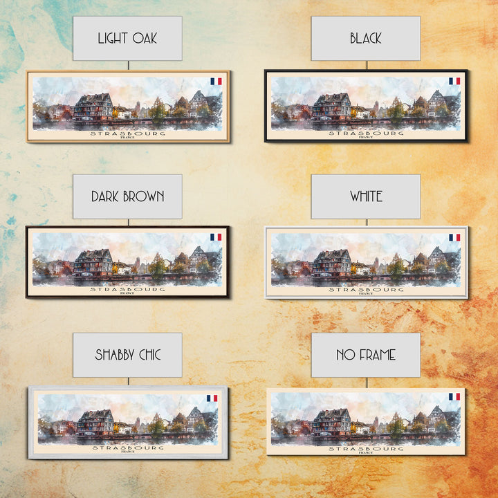 Strasbourg France Panoramic Travel Poster, Framed Canvas Print or Metal Wall Art, Travel Art, Home Decor, Panoramic Painting, Midcentury Art