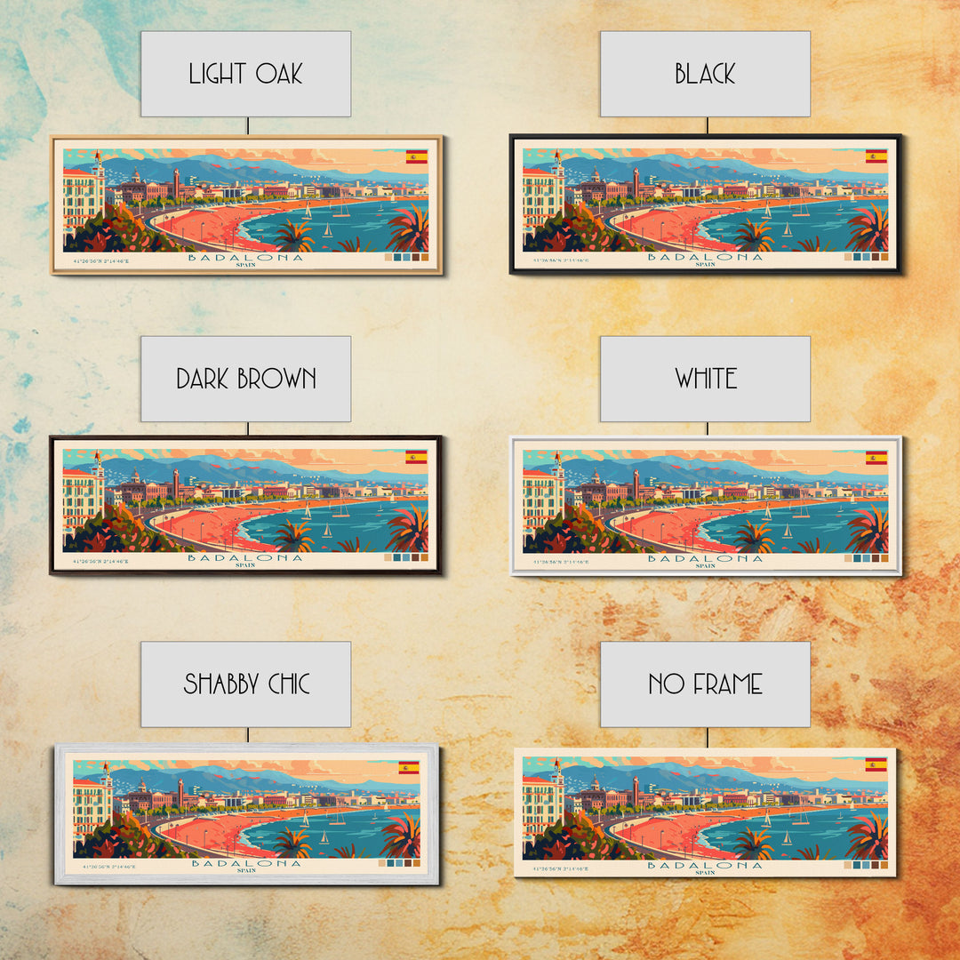 Badalona Spain Travel Print Wall Art, Panoramic City Art, Travel Art, Wall Decor, Vacation Gift, Framed Canvas Print Or Metal Art