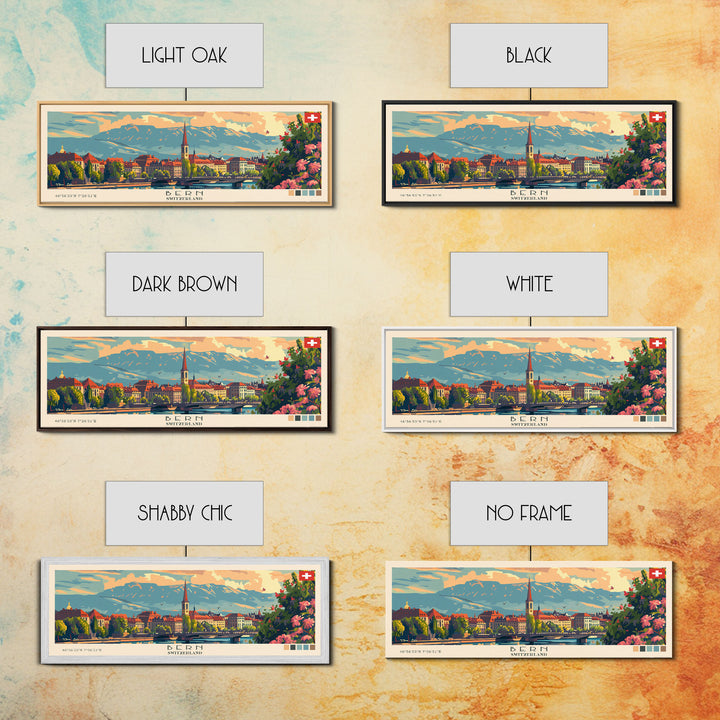 Bern Switzerland Travel Art, City Art, Framed Canvas Print or Metal Wall Art, Europe Travel Poster, Panoramic Wall Art, Extra Wide Wall Art