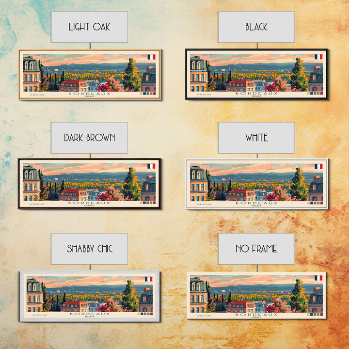 Bordeaux France Panoramic Travel Poster, Framed Canvas Print or Metal Wall Art, Travel Art, Home Decor, Panoramic Painting, Midcentury Art