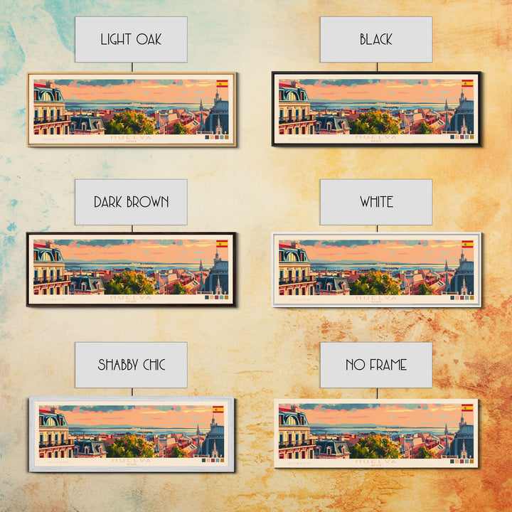Huelva Spain Panoramic Travel Poster, Framed Canvas Print or Metal Wall Art, Travel Art, Home Decor, Panoramic Painting, Midcentury Art