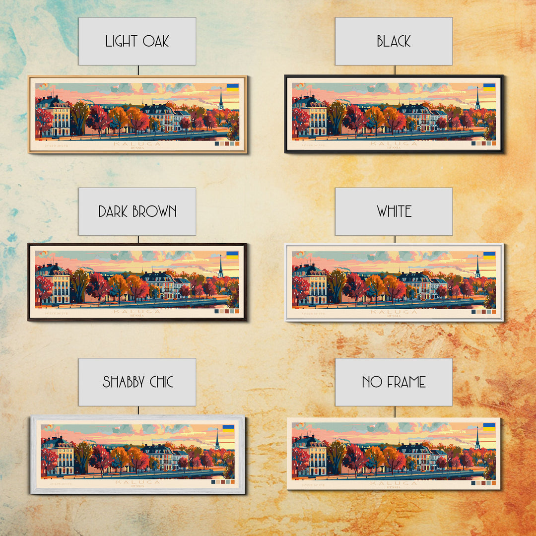 Kaluga Russia Panoramic Travel Poster, Framed Canvas Print or Metal Wall Art, Travel Art, Home Decor, Panoramic Painting, Midcentury Art