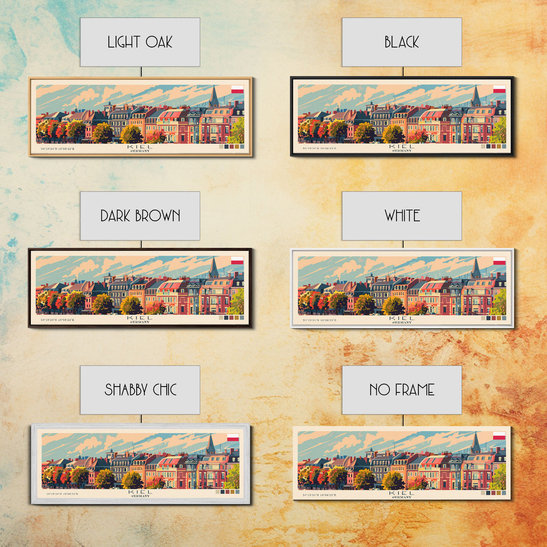 Kiel Germany Panoramic Travel Poster, Framed Canvas Print or Metal Wall Art, Travel Art, Home Decor, Panoramic Painting, Midcentury Art