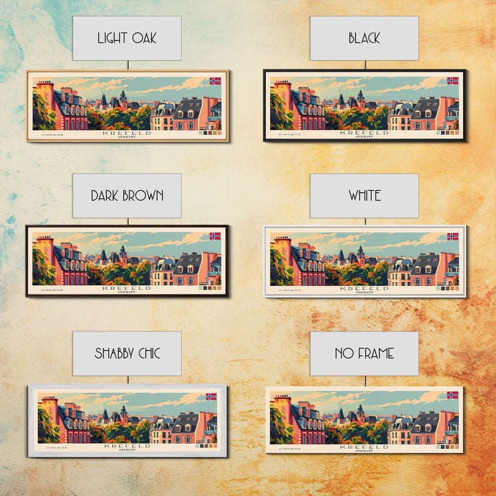 Krefeld Germany Panoramic Travel Poster, Framed Canvas Print or Metal Wall Art, Travel Art, Home Decor, Panoramic Painting, Midcentury Art