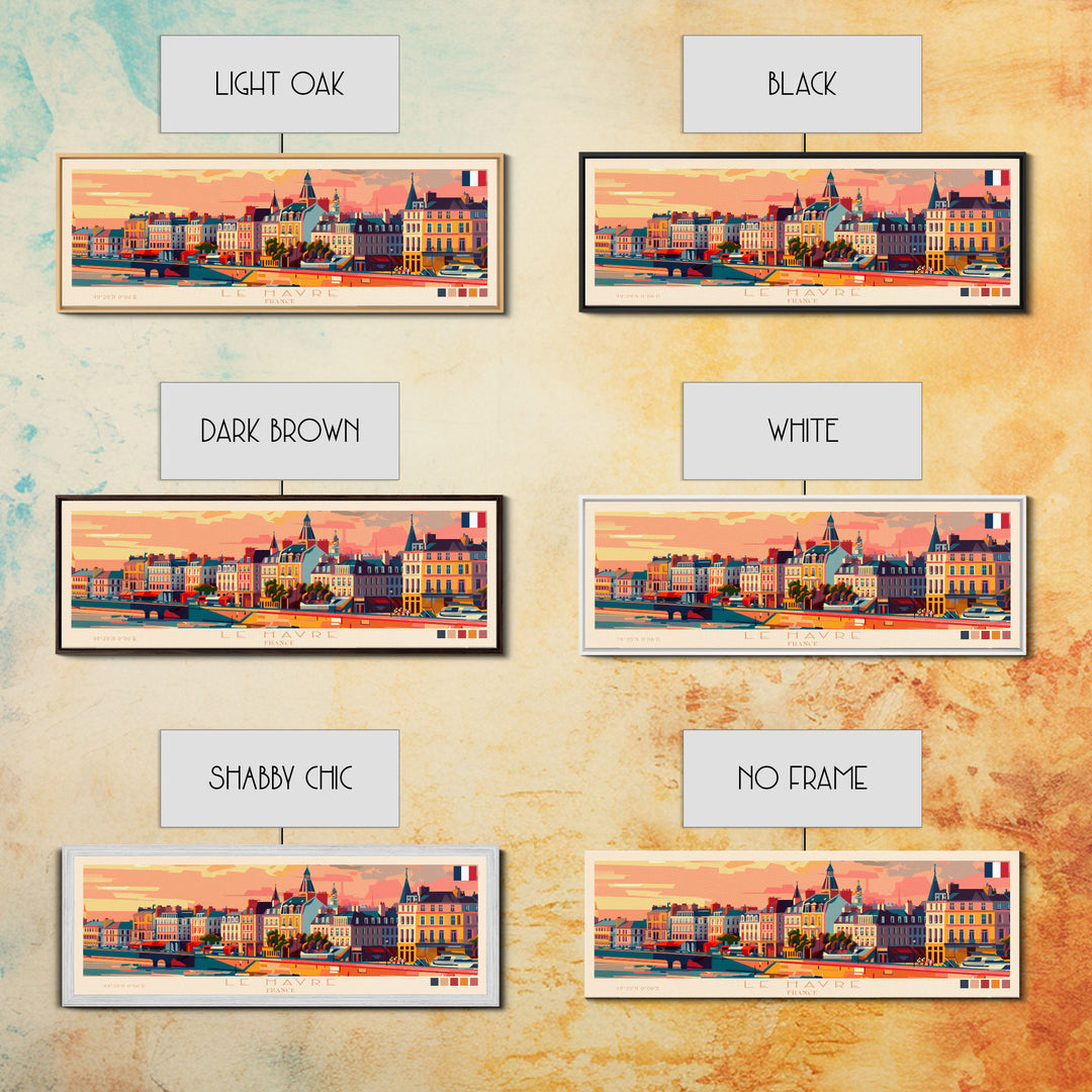 Le Havre France Panoramic Travel Poster, Framed Canvas Print or Metal Wall Art, Travel Art, Home Decor, Panoramic Painting, Midcentury Art