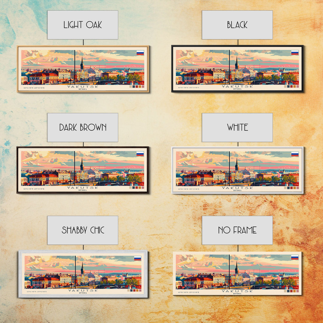 Yakutsk Russia Panoramic Travel Poster, Framed Canvas Print or Metal Wall Art, Travel Art, Home Decor, Panoramic Painting, Midcentury Art