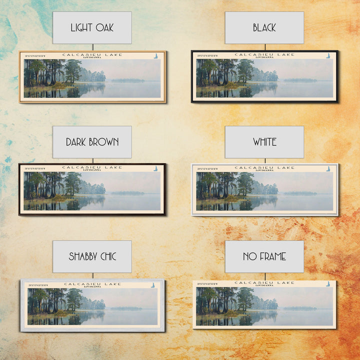 Calcasieu Lake Framed Canvas Print, Lake House Art, Panoramic Wall Art, Travel Poster, Minimalist Lake Painting, Home Decor