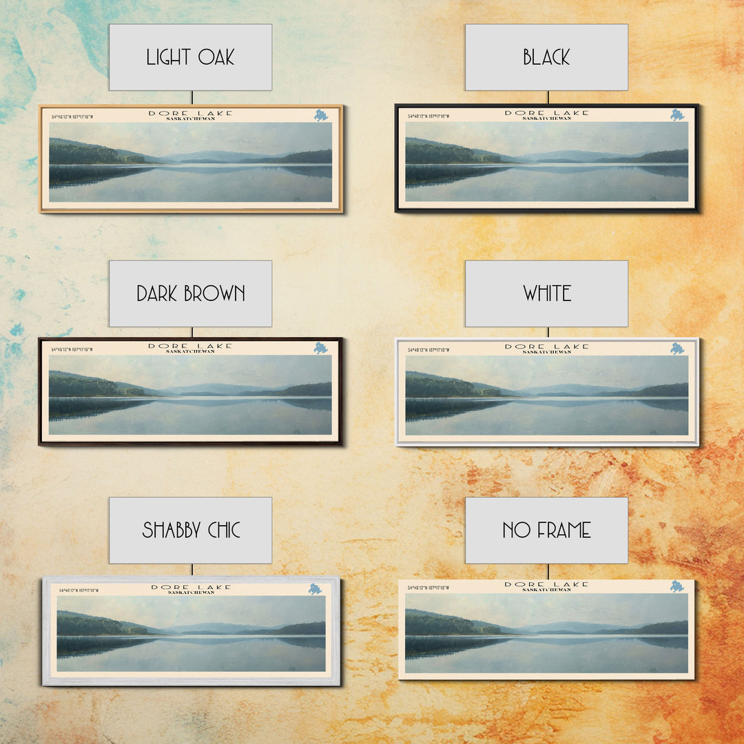 Dore Lake Framed Canvas Print, Lake House Decor, Panoramic Wall Art, Travel Poster, Rustic Lake Painting, Home Decor