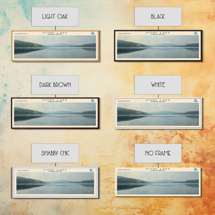 Dore Lake Framed Canvas Print, Lake House Decor, Panoramic Wall Art, Travel Poster, Rustic Lake Painting, Home Decor