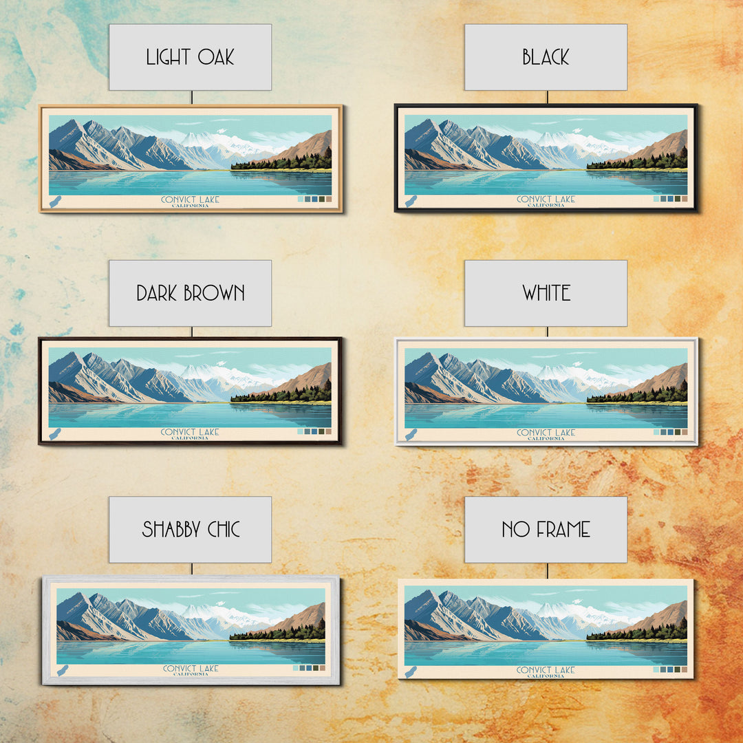 Convict Lake California Framed Canvas Print, Midcentury Modern Panoramic Wall Art, Living Room Decor, Pop Art, Travel Poster Art, Nature Art, Lake House Decor