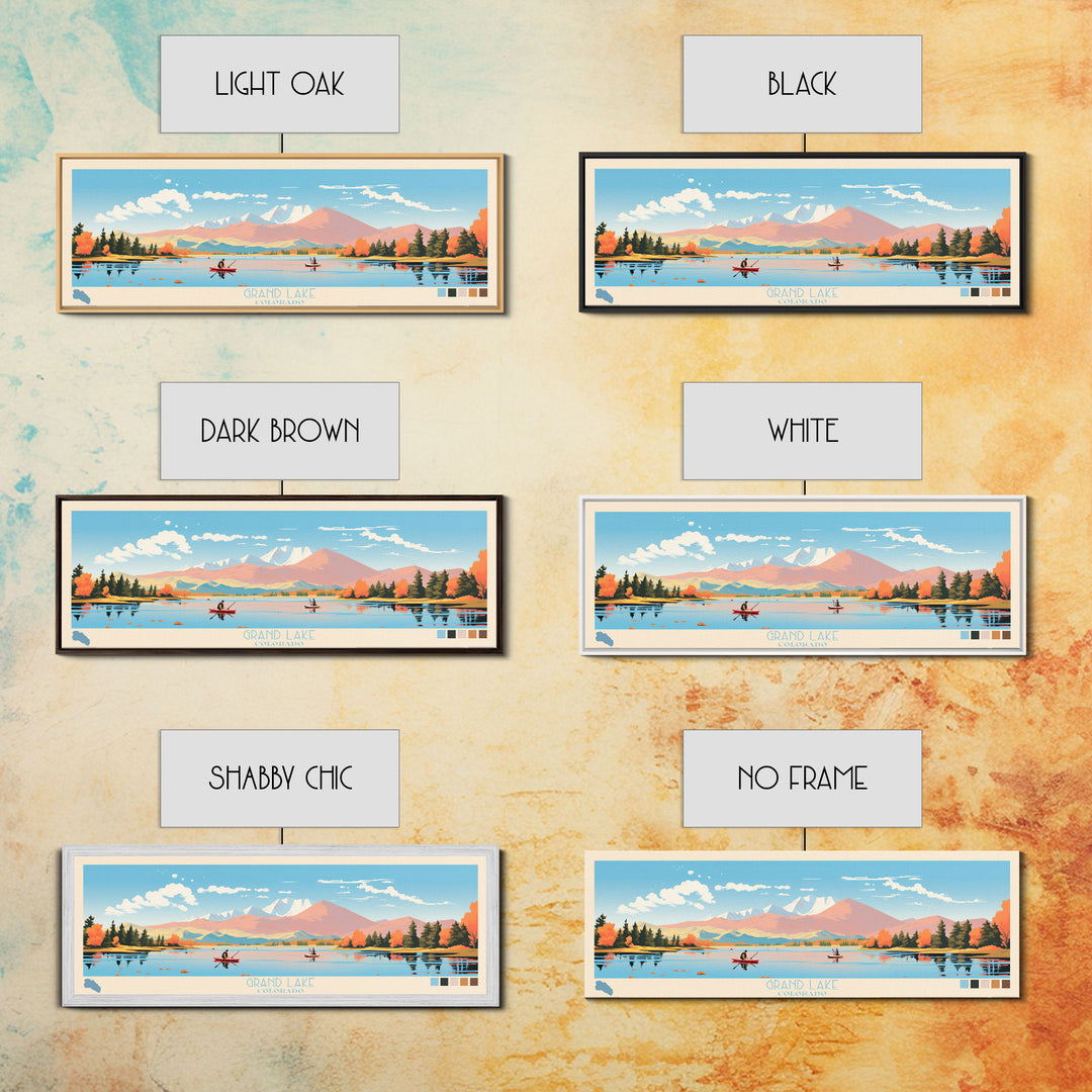 Grand Lake Colorado Framed Canvas Print, Panoramic Wall Art, Midcentury Modern, Pop Art, Living Room Decor, Travel Poster, Nature Art, Home Decor