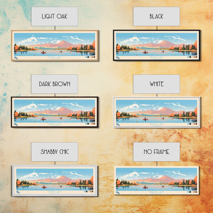 Grand Lake Colorado Framed Canvas Print, Panoramic Wall Art, Midcentury Modern, Pop Art, Living Room Decor, Travel Poster, Nature Art, Home Decor