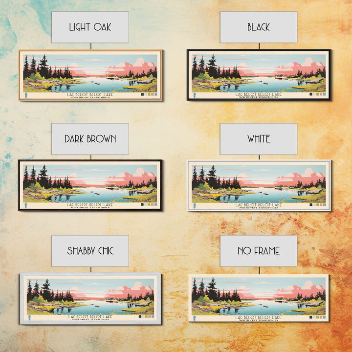 Lac Belot Northwest Territories Framed Canvas Print, Panoramic Wall Art, Midcentury Modern, Pop Art, Lake House Art, Travel Poster, Living Room Decor