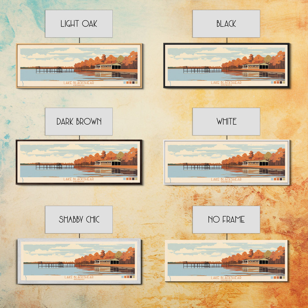 Lake Blackshear Georgia Framed Canvas Print, Panoramic Wall Art, Midcentury Modern, Pop Art, Bedroom Decor, Travel Poster, Living Room Art