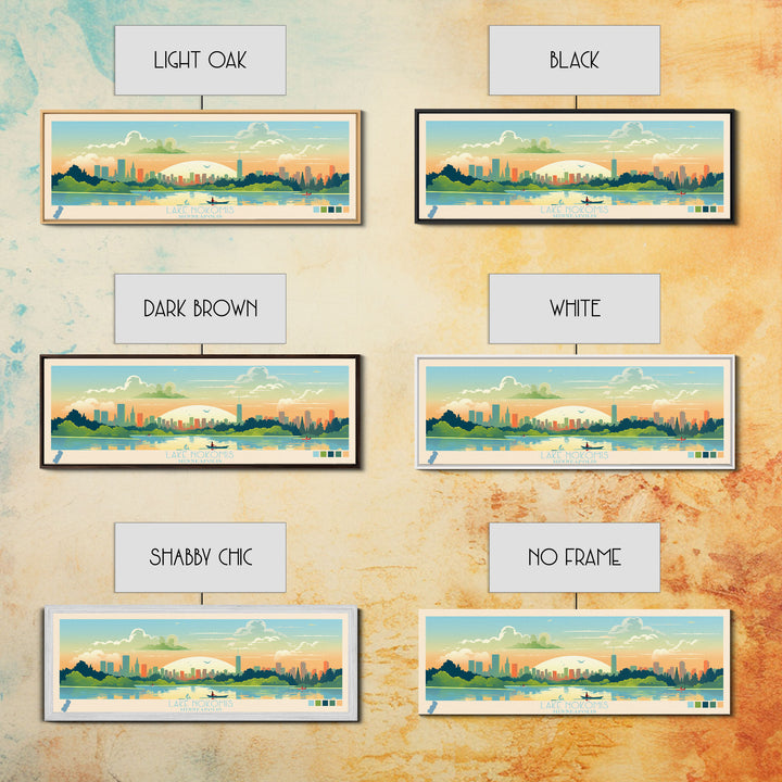 Lake Nokomis Minneapolis Framed Canvas Print, Panoramic Wall Art, Midcentury Modern, Pop Art, Bedroom Art, Travel Poster, Lake House Decor