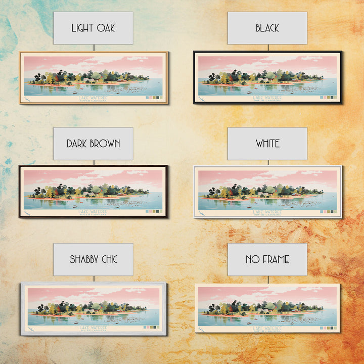 Lake Wateree, South Carolina Panoramic Wall Art Framed Canvas Print, Midcentury Modern, Pop Art, Home Decor, Travel Poster, Living Room Art