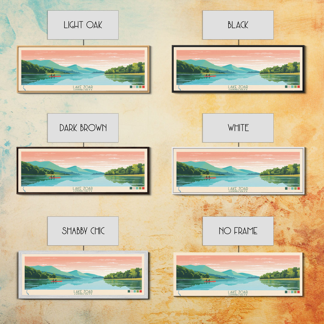 Lake Zoar, Connecticut Panoramic Wall Art Framed Canvas Print, Midcentury Modern, Pop Art, Home Decor, Travel Poster, Living Room Art