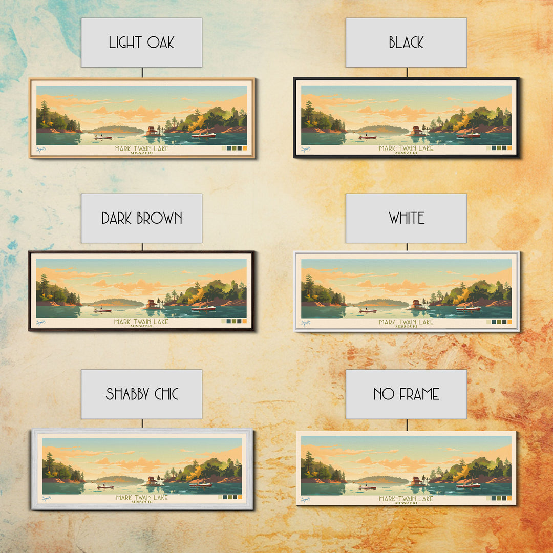 Mark Twain Lake, Missouri Panoramic Wall Art Framed Canvas Print, Midcentury Modern, Pop Art, Home Decor, Travel Poster, Bedroom Art