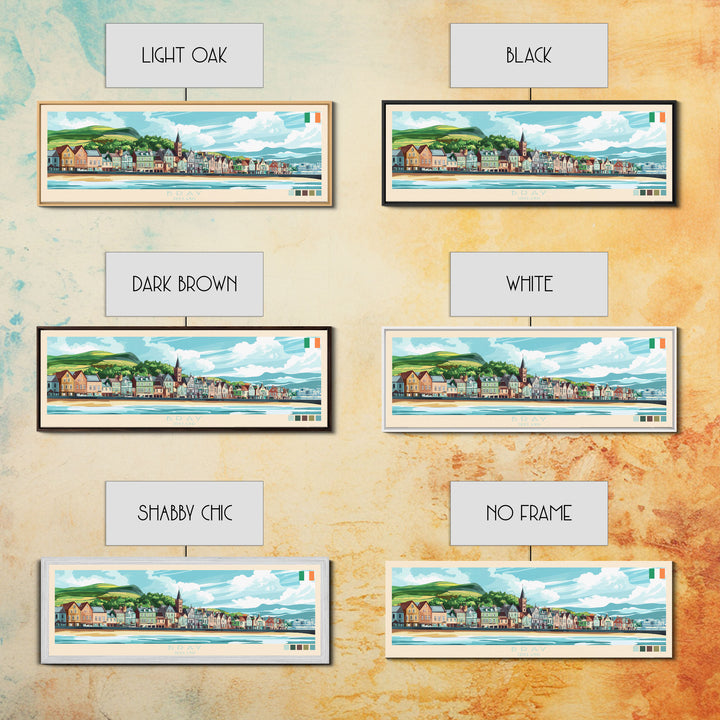 Bray, Ireland Panoramic Travel Poster Canvas Print, Bray, Ireland Painting, Ireland Art, Bray Travel Art, Guest Room Painting